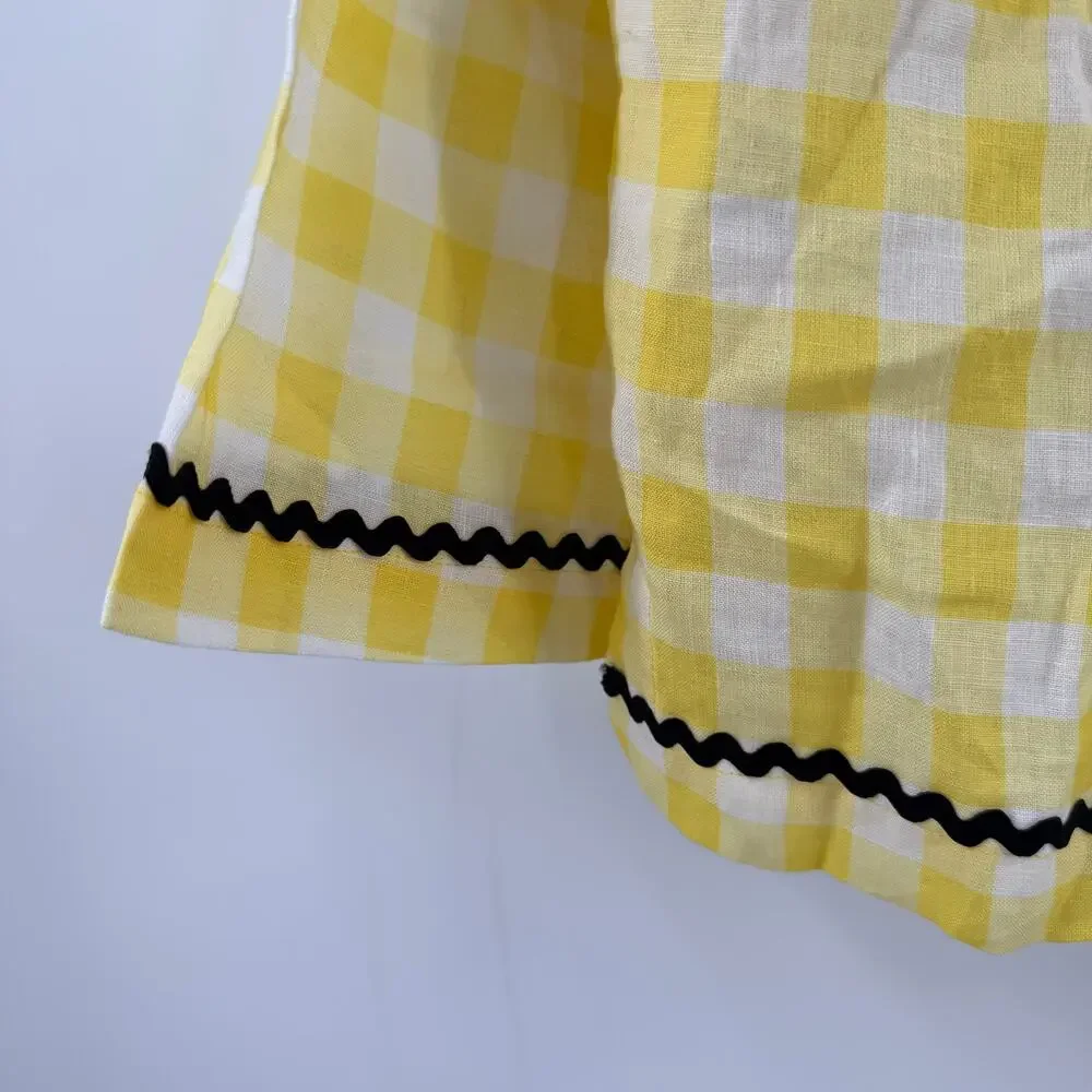 Marysia Bumby Swim x Maisonette CoverUp Size 2 Yellow Gingham Swim Rickrack NWT